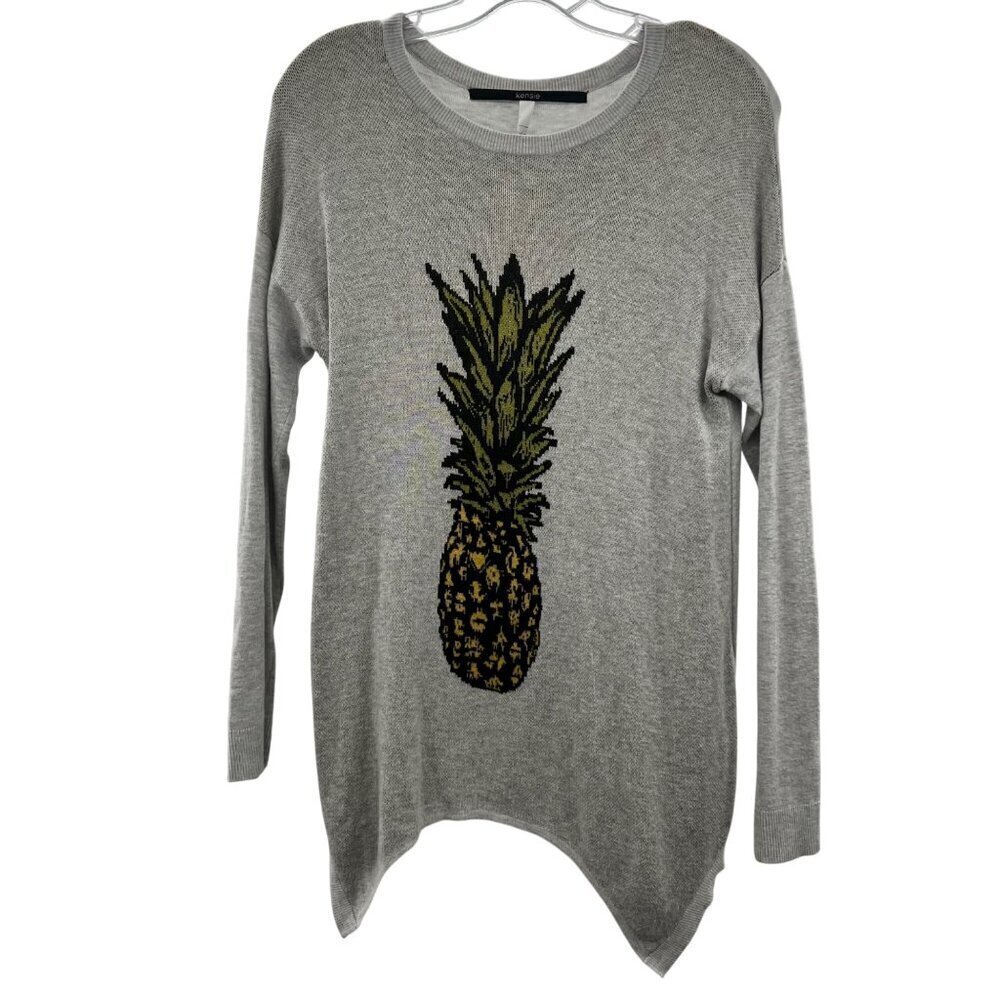 Kensie Women's Pineapple Long Sleeve Sweater Gray/Multi Size Small